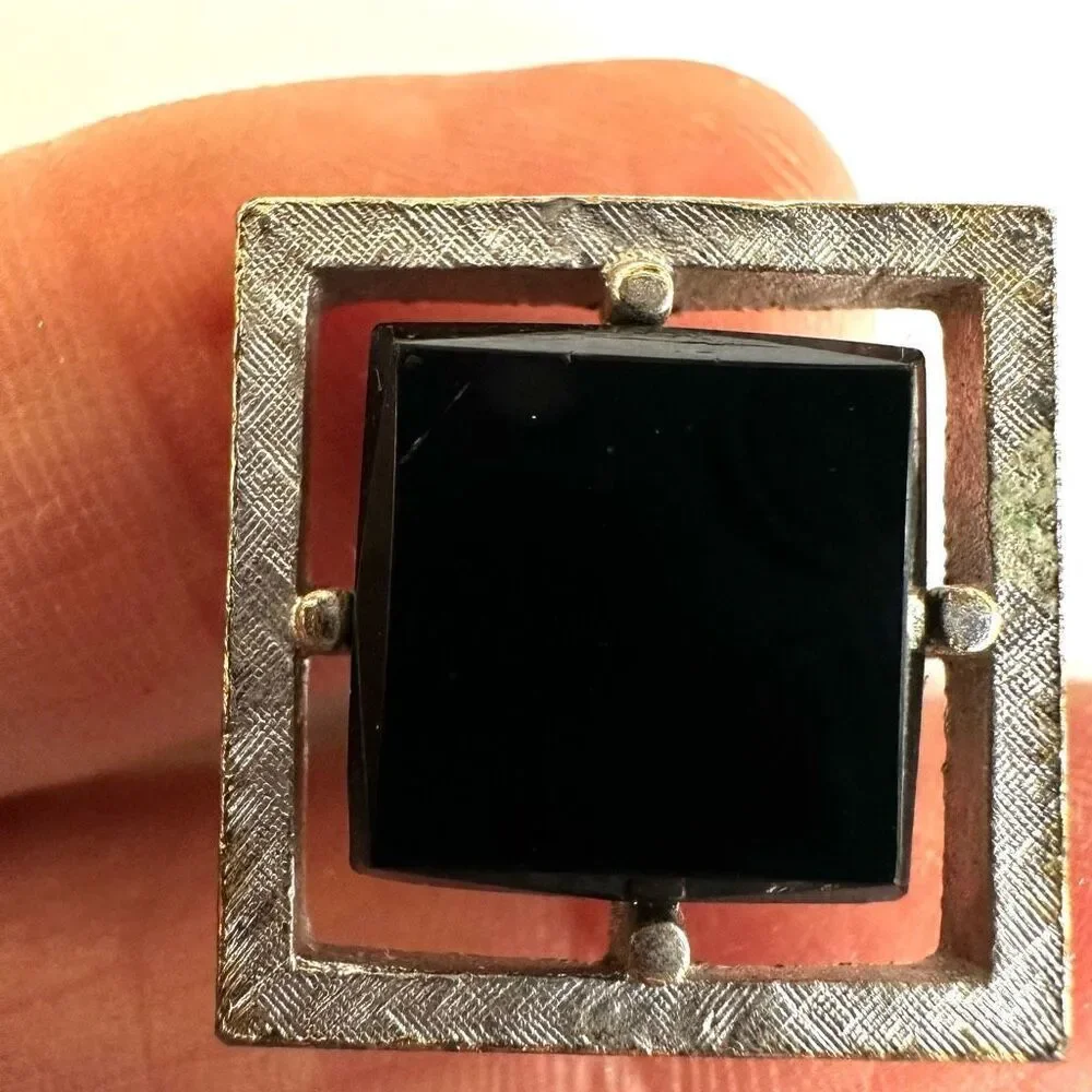 Silver tone Square  Black  vintage cuff links